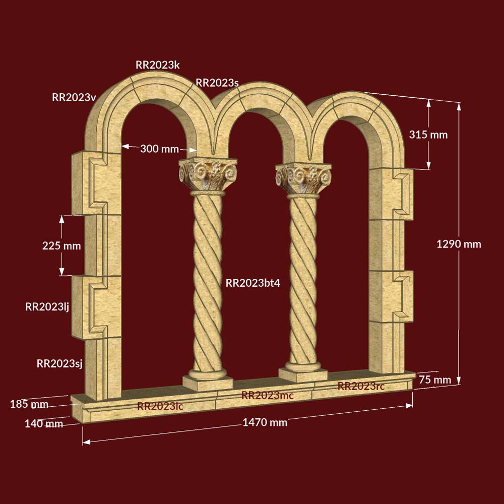 Triple Light Cloister Window with 4 mixed jambs