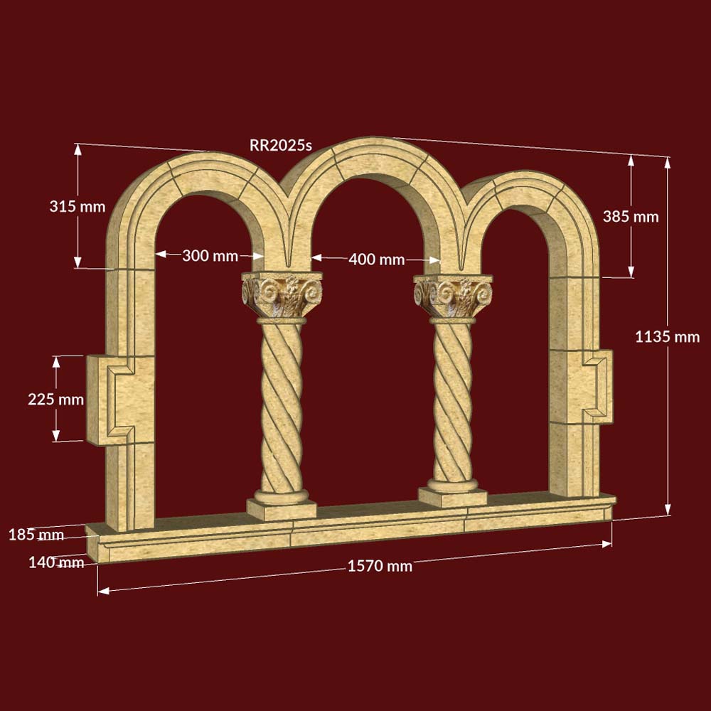 Triple Light Cloister Window with 3 mixed jambs